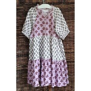 Zara Embroidered Tiered Floral Maxi Dress Boho Purple Girl 7 Puff Sleeve Ruffles